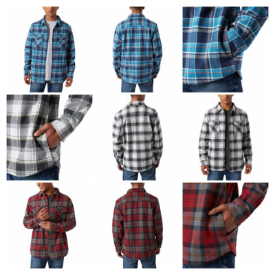 Lee Men's Flannel Shirt Jacket, Blue, Gray, Red