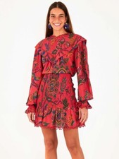 Farm Rio Red Sunset Tapestry Pink Mini Dress M Reg $230 NWT