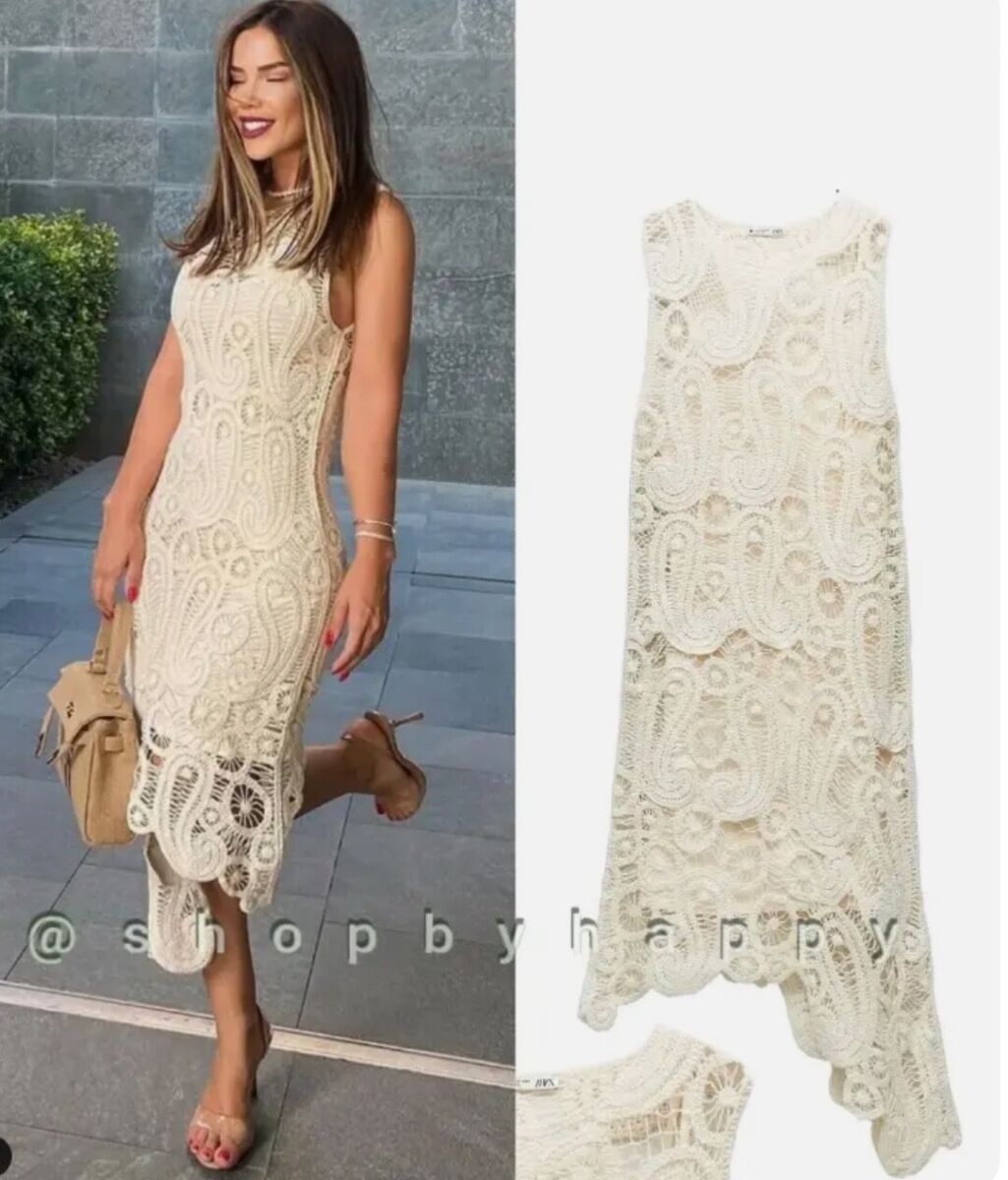 ZARA BNWT 2023 STRAW ECRU CROCHET ASYMMETRIC DRESS CUT OUT ZARA BNWT 2023 STRAW ECRU CROCHET ASYMMETRIC DRESS CUT OUT