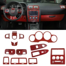 13x Steering Wheel Dash Cover Trim Kit For Dodge Challenger 2009-2014 Red Carbon