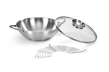 Wok acciaio inox 18/10 ø28cm capacità 3.75lt coperchio con polomo aroma Made ...