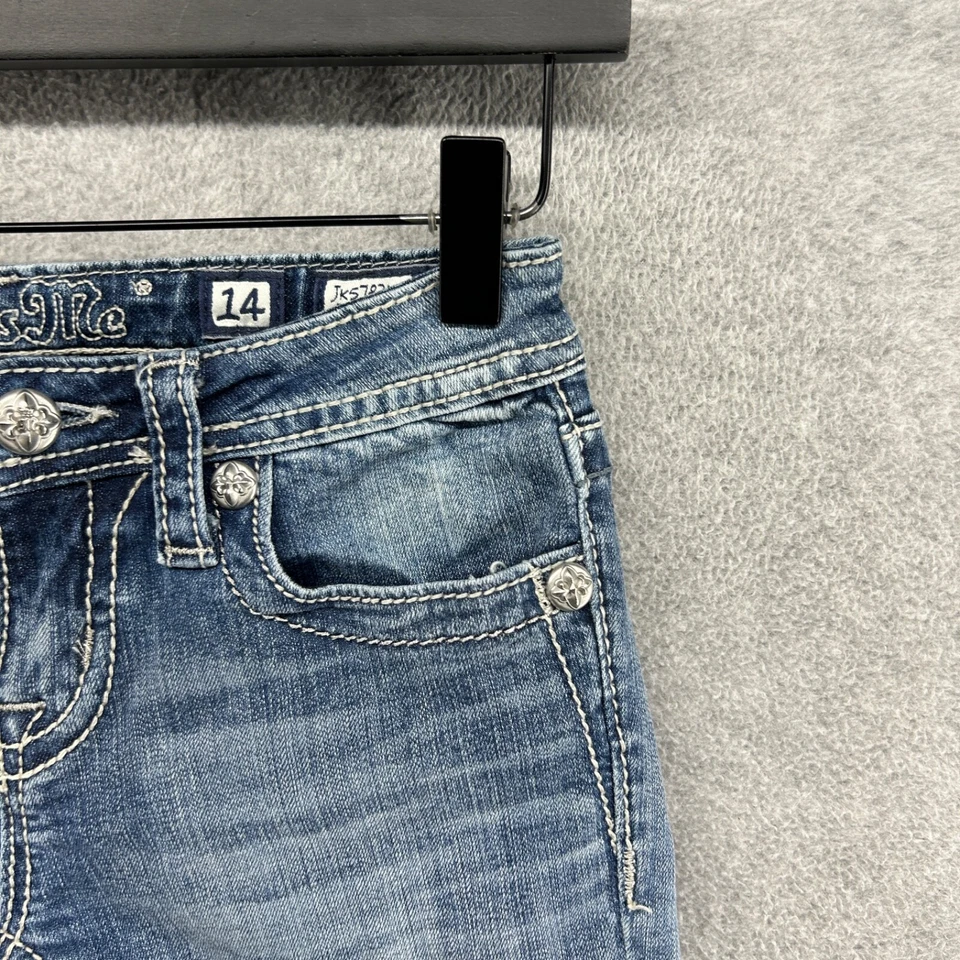 Pantalones Cortos Miss Me Jean Niñas Talla 14 Azul Denim Adornado Lentejuelas Bermudas Foto 3 de 4