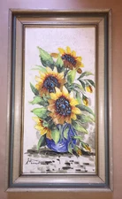 Vintage Original Oil Canvas Sunflowers Art Deco Abstract French Artist Pemartin
