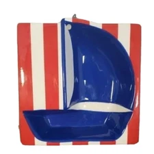 VTG Mudpie American Stripes Nautical Ceramic 3D Sailboat Dip Dish/Snack Bowl 