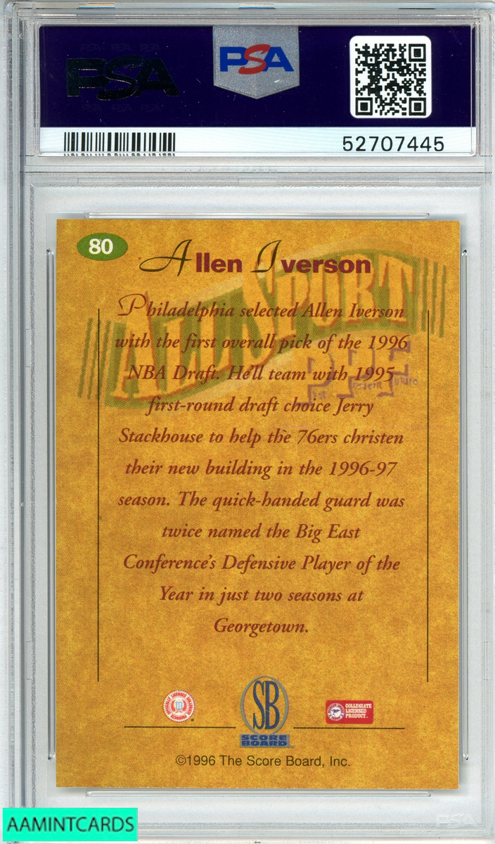 1996 SCORE BOARD ALL SPORT PPF ALLEN IVERSON #80 76ERS ROOKIE RC