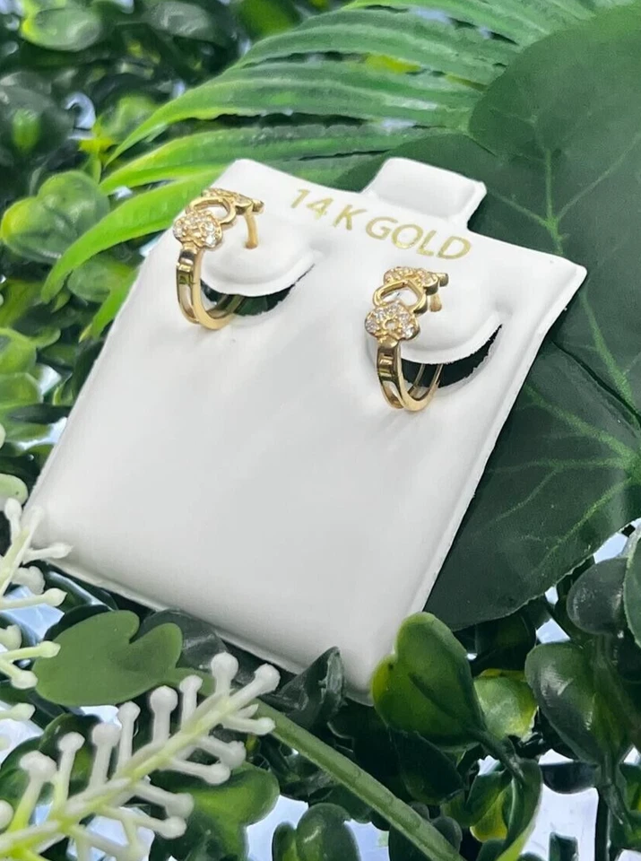 Heart CZ Hoop Huggies Earrings 14K Gold Womens Gifts New Argollas Mujer - Image 4 of 4