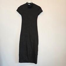 Zara Dress Cut Out Back Midi Knit Short Sleeve Mock Neck Womens Small Black