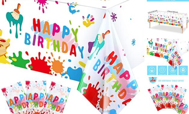 3 Pieces Art Paint Party Tablecloths Happy Birthday Table Cover Paint Splatter 