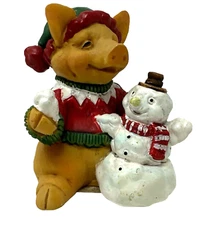 Vintage Ganz Pigsville LET IT SNOW Pig Figurine Piglet MX1373 Winter 1993
