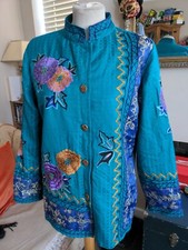 Indigo Moon Embroidered Jacket In Turquoise, Gold And Purple Size Small