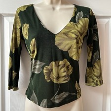 Vintage Charlotte Russe Floral Mesh Semi Sheer Top Size S 3/4 Sleeve Made in USA