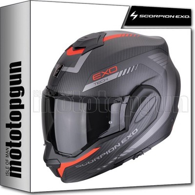 SCORPION MODULAR MOTORCYCLE HELMET EXO-TECH EVO CARBON COSY MATTE BLACK RED S
