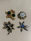 New ListingVintage Brooch Lot of 4 Estate Costume Jewelry Flower Rhinestone Opaline Glass