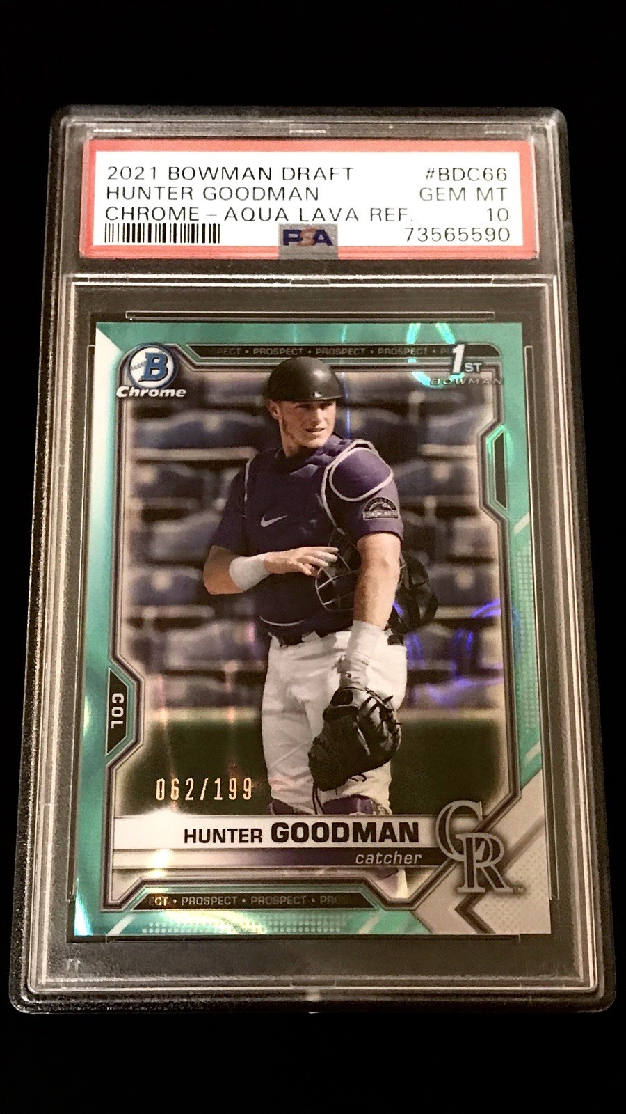 Hunter Goodman 2021 Bowman Draft Chrome 1st Aqua Lave Refractor #d/199 PSA 10