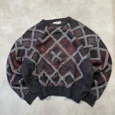 Umberto Sweater Mens 2XL Vintage Argyle Acrylic Geometric Pattern Black Red