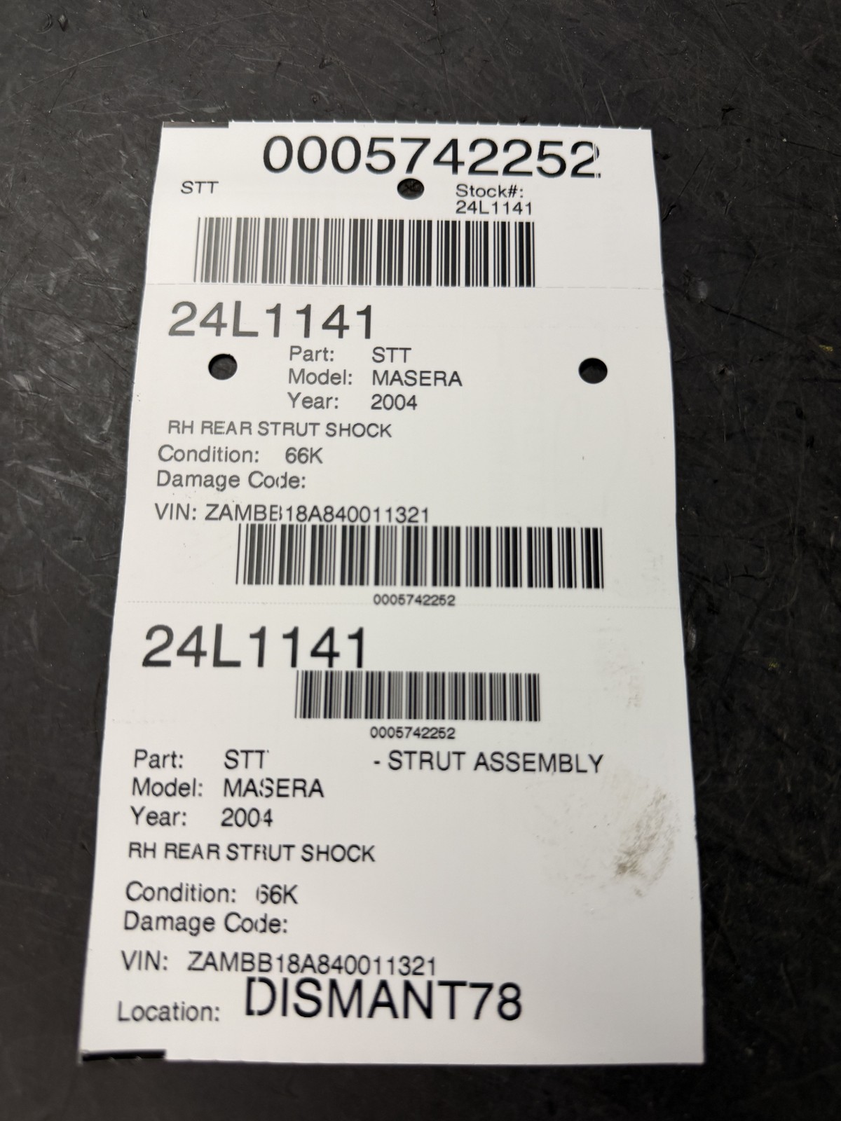 02-06 MASERATI SPYDER CONVERTIBLE REAR PASSENGER RIGHT STRUT SHOCK ABSORBERS