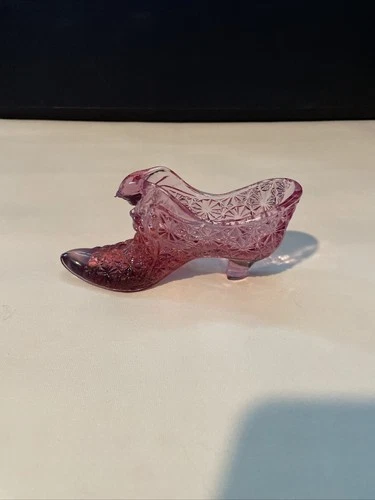 Vintage Fenton Art Glass Dusty Rose Pink Cabbage Rose Shoe /Slipper