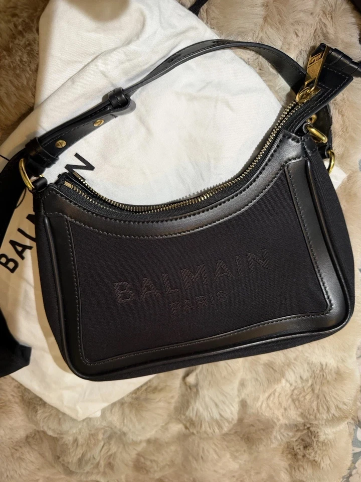 Bolso de Hombro Balmain b Ejército Cuero Negro AUTÉNTICO Excelente Estado Foto 3 de 4