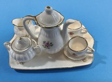 Vintage MINIATURE TEA SET 10 pieces FLORAL Taiwan DOLL HOUSE SIZE Porcelain
