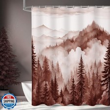Litabel Burgundy Long Misty Pine Forest Shower Curtain 72 x 78, Mountain Fogg