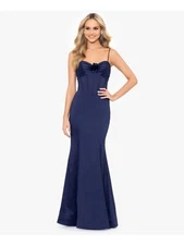 BLONDIE NITES Womens Navy Adjustable Open Up Back Accent Formal Dress Juniors 0