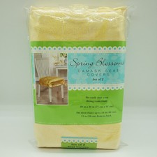 Town & Country Living Set of 2 Yellow Damask Dining Chair Seat Cushion Covers