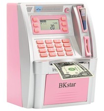 Pink ATM Piggy Bank for Real Money for Kids/Girls with Power-Off Memory, Debi...