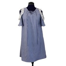 Blue White Lace Cold Shoulder Dress Women’s Size Small