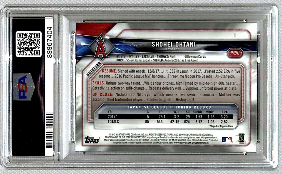 Shohei Ohtani 2018 Bowman Chrome Batting Rookie #1 *LEB* PSA 10 Anaheim Angels - Image 2 of 2