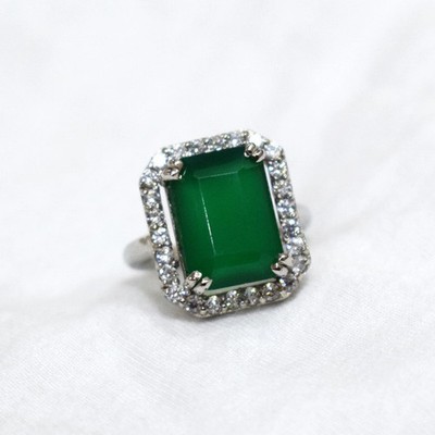 Created Green Emerald Ring With Side Accent 925 Silver Plated Jewelry Best Gift