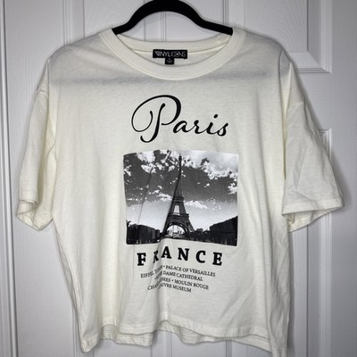Vinyl Icons Paris Eiffel Tower Tee L Ivory French Girl Aesthetic Oversized NWOT