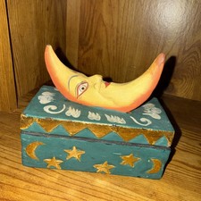 Vintage Moon Stars Wooden Handpainted Trinket...