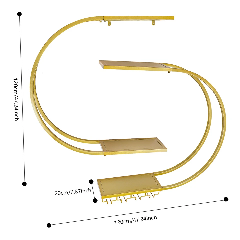 Wall Mounted Wine Rack with Wine Glass Hooks, Wine Storage Rack Gold Wine Holder - Image 2 of 4