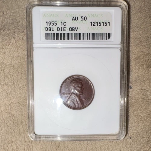 ANACS AU 50 1955 Lincoln Wheat Penny Doubled Die Obverse Error #1215151