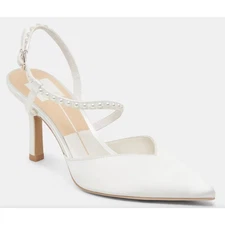 Dolce Vita Women’s Kamra Pearl Heels True White Satin - Size 6 - NWOB