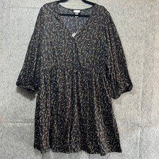 Ava & Viv Black Floral Boho Babydoll Dress Balloon Sleeves Cottagecore 1X