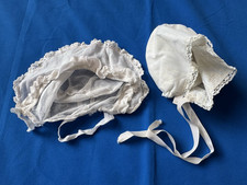 2 Vintage Small Baby Doll Bonnet White Hats Ribbons Sheer Organdy w Lace