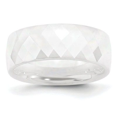 Ceramic White Faceted 8mm Wedding Ring Band Size 9
