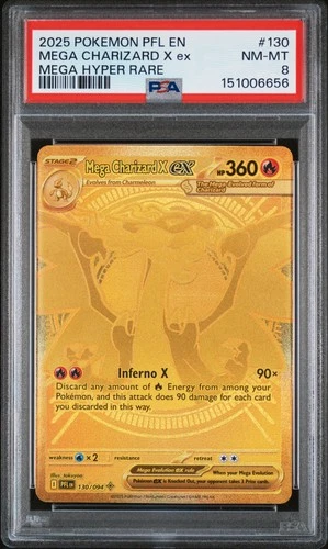 2025 POKEMON PHANTASMAL FLAMES MEGA HYPER RARE #130 MEGA CHARIZARD X EX PSA 8