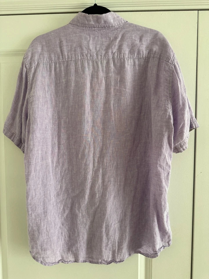 Report Collection XL Resort Soft Linen Short Sleeve Purple Button Down Shirt - Image 3 of 4