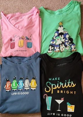 4 LOT Life Is Good Top Womens XXL Crusher Tee Long Sleeve Peace Penguin Holiday