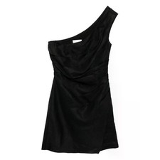 Reformation Ciro Linen One Shoulder Mini Dress in Black 10