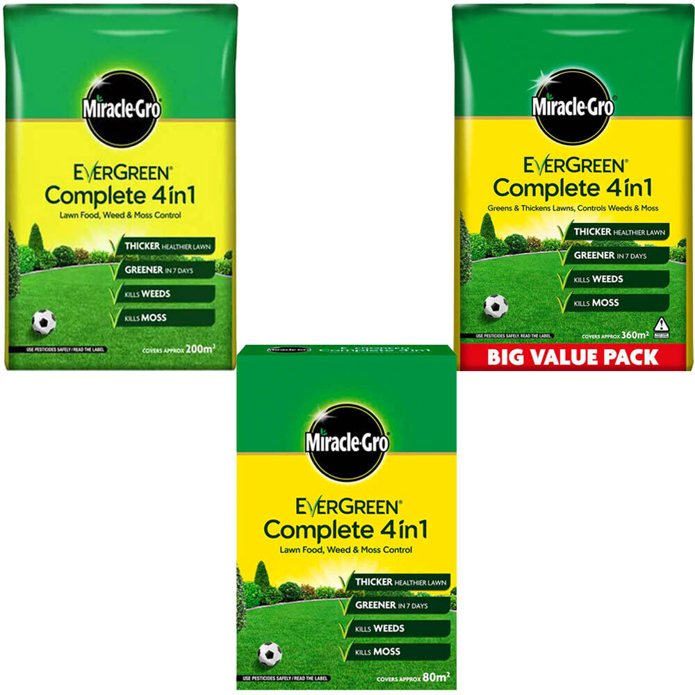 Miracle Gro Evergreen Complete 4 in 1, 80m2 200m2 7kg Lawn Feed Weed Moss Killer