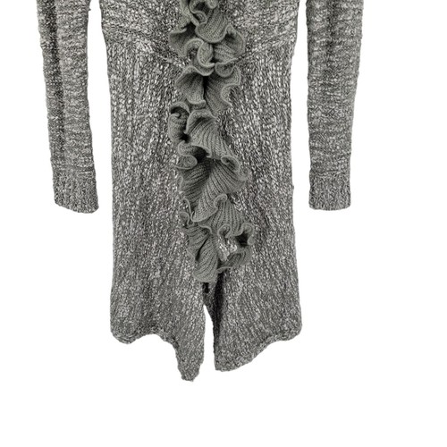 Vtg 90s Wool Ruffled Knit Cardigan Sweater Duster L Gray Whimsical Fairy Goth - Picture 7 of 13