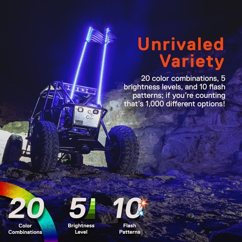 2 piezas 6 pies RGB LED espiral látigo luz antena persecución bandera control remoto ATV UTV Polaris RZR - Imagen 4 de 9