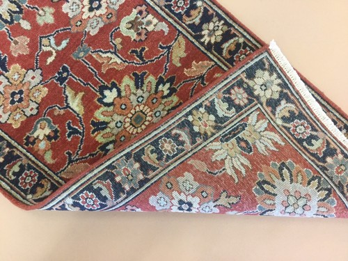 2'.1" X 3'.11" Rust Navy Blue Geometric Small Oriental Area Rug HandKnotted Wool - Picture 12 of 12