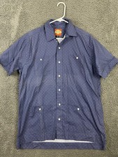 San Cristobal Mens Shirt Guayabera Blue and White Dots M Flaws