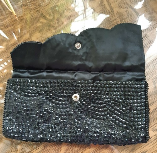 Vintage mid century black sequined evening bag Made in Japan 9x4.5" great item - Picture 3 of 3