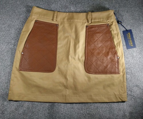 $165 NWT Ralph Laren Polo Golf Beige skirt skort leather pockets women's size 6 - Picture 2 of 12