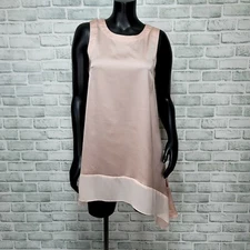 H By Halston Womens 4 Light Pink Sleeveless Tunic Scoop Neck Blouse Asym Hem